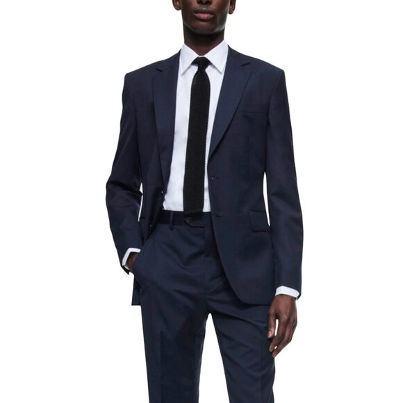 DE FURSAC Virgin wool Serge Fitted Lined Carbon Blue Suit Blazer Jacket 46R S/M - Picture 2 of 10